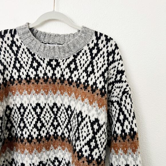 [Primark] Gray Chunky Knit Nordic Fair Isle Crew Neck Oversized Sweater Size XL - Picture 6 of 11